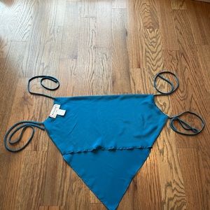 Great blue silk crop top ties in the back